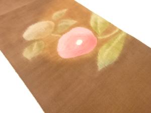 手織り紬抽象椿模様織出し名古屋帯